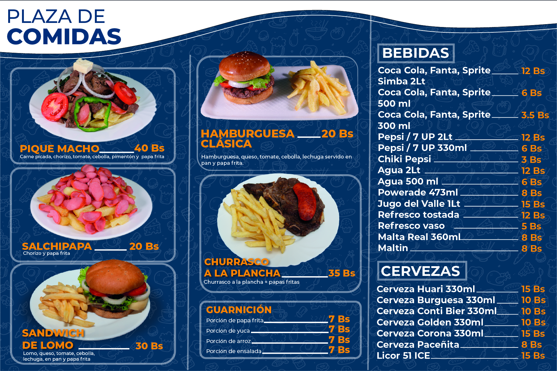 menú plaza de comidas azul azul